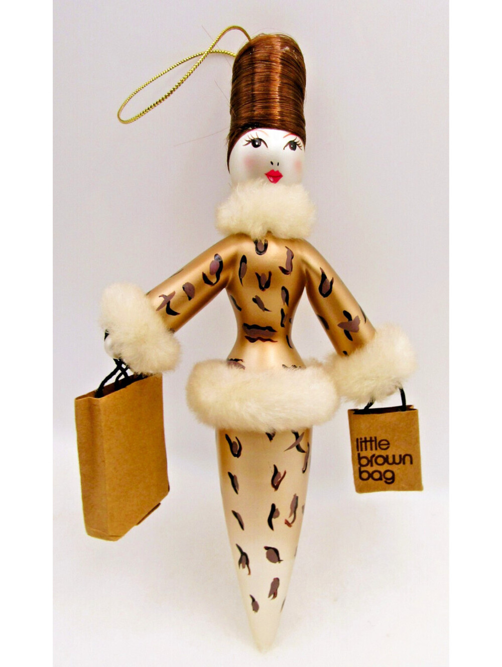Bloomingdale's Little Brown Bag Shopper Glass Ornament Ladies with Elegance
